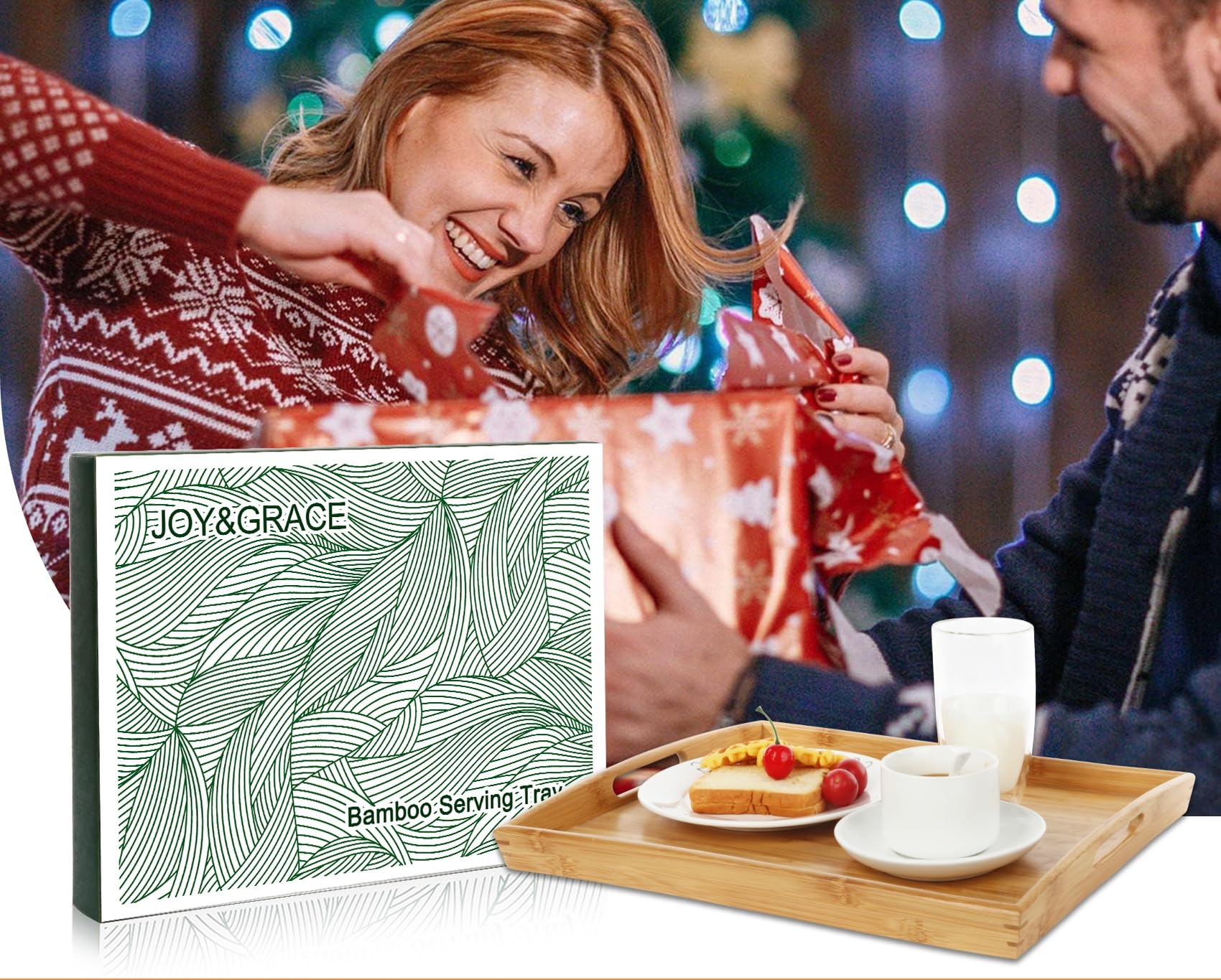 Amazon｜Joy&Grace 竹製サービングトレイ ハンドル付き ディナーフード